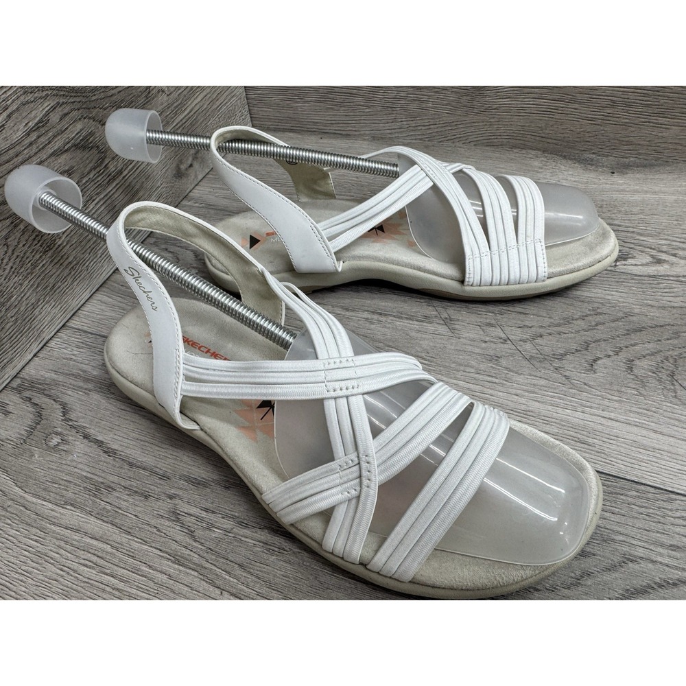 Skechers Sandals Womens 10 Reggae Slim Sunnyside 2.0 Ankle Strap White Comfort